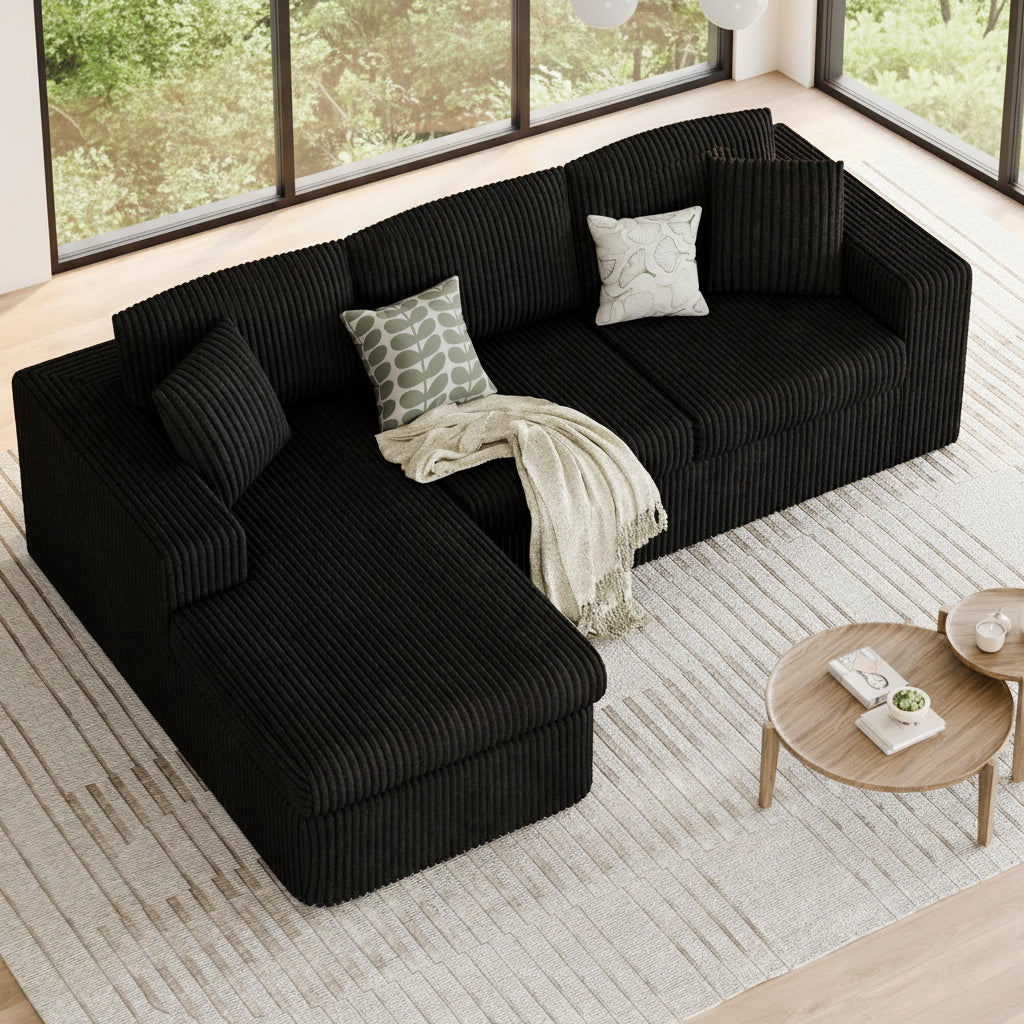 105" Cloud Modular Sectional Sofa, Deep Seat L-Shaped Corduroy Couch