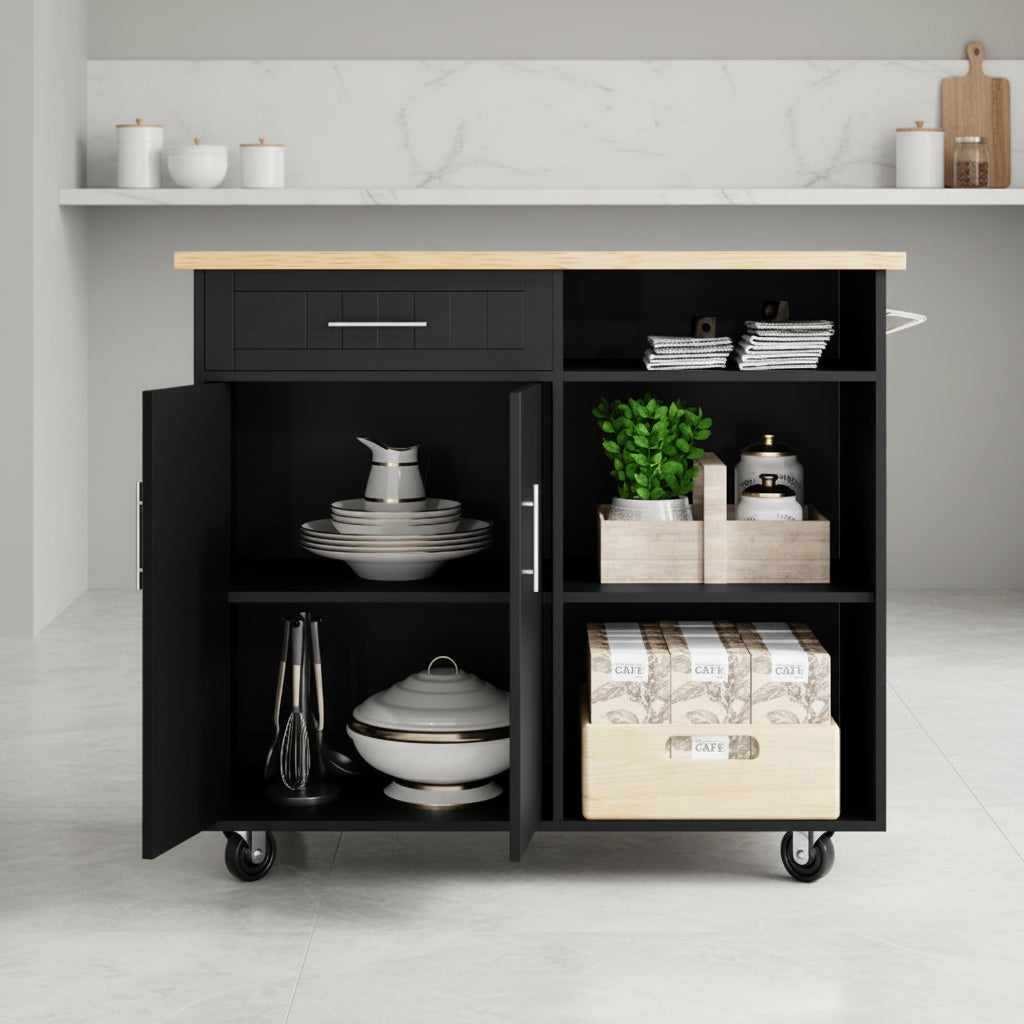 42" Kitchen Island Cart with Solid Wood Top