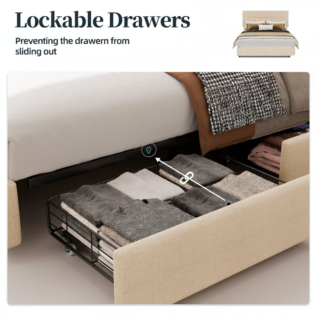 Platform Bed Frame with 4 Large Storage Drawers