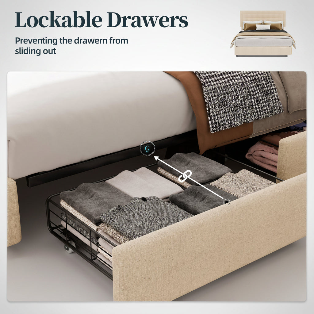 Platform Bed Frame with 4 Large Storage Drawers