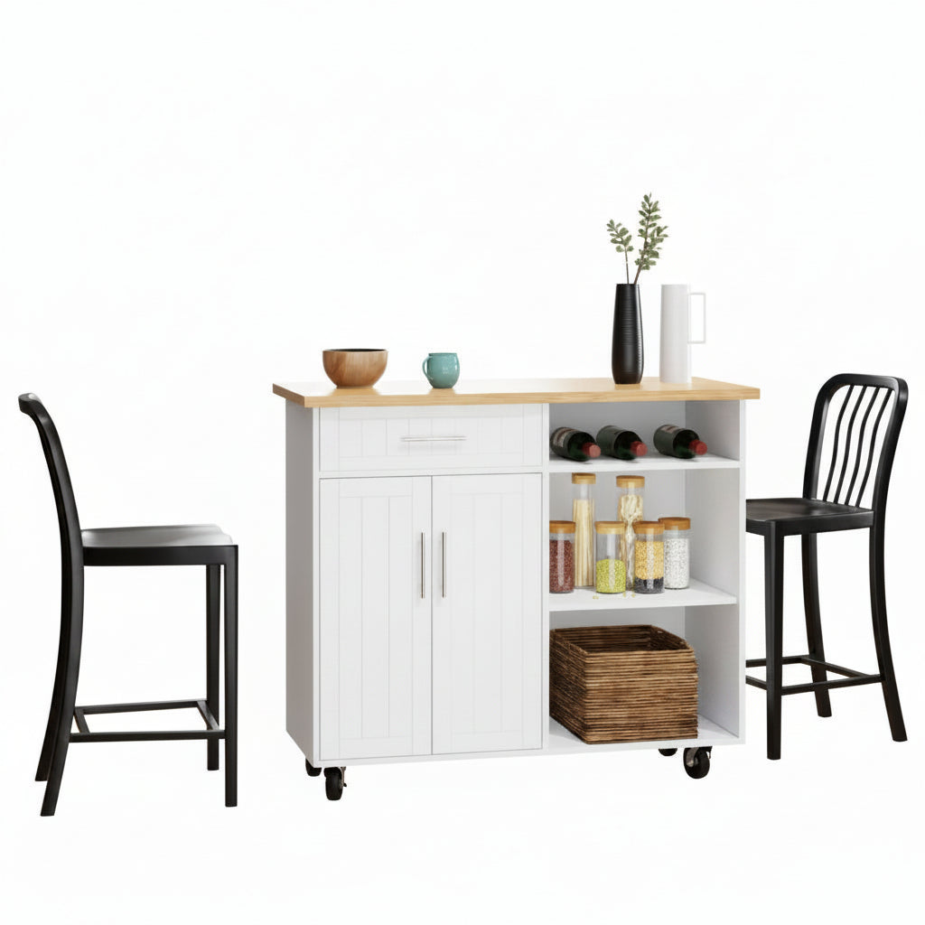 Kitchen Island Cart Solid Wood Top Forty Two Inch Storage