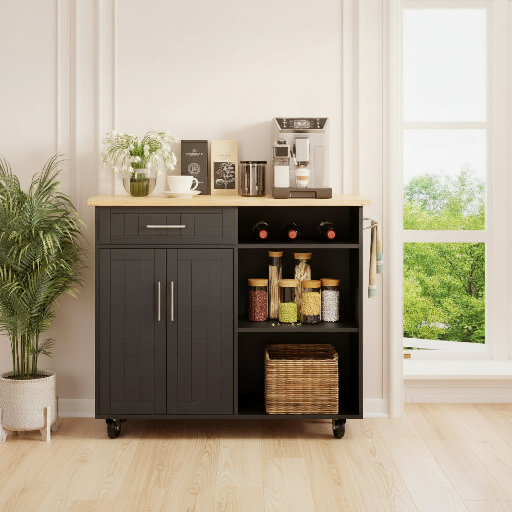 Kitchen Island Cart Solid Wood Top Forty Two Inch Storage