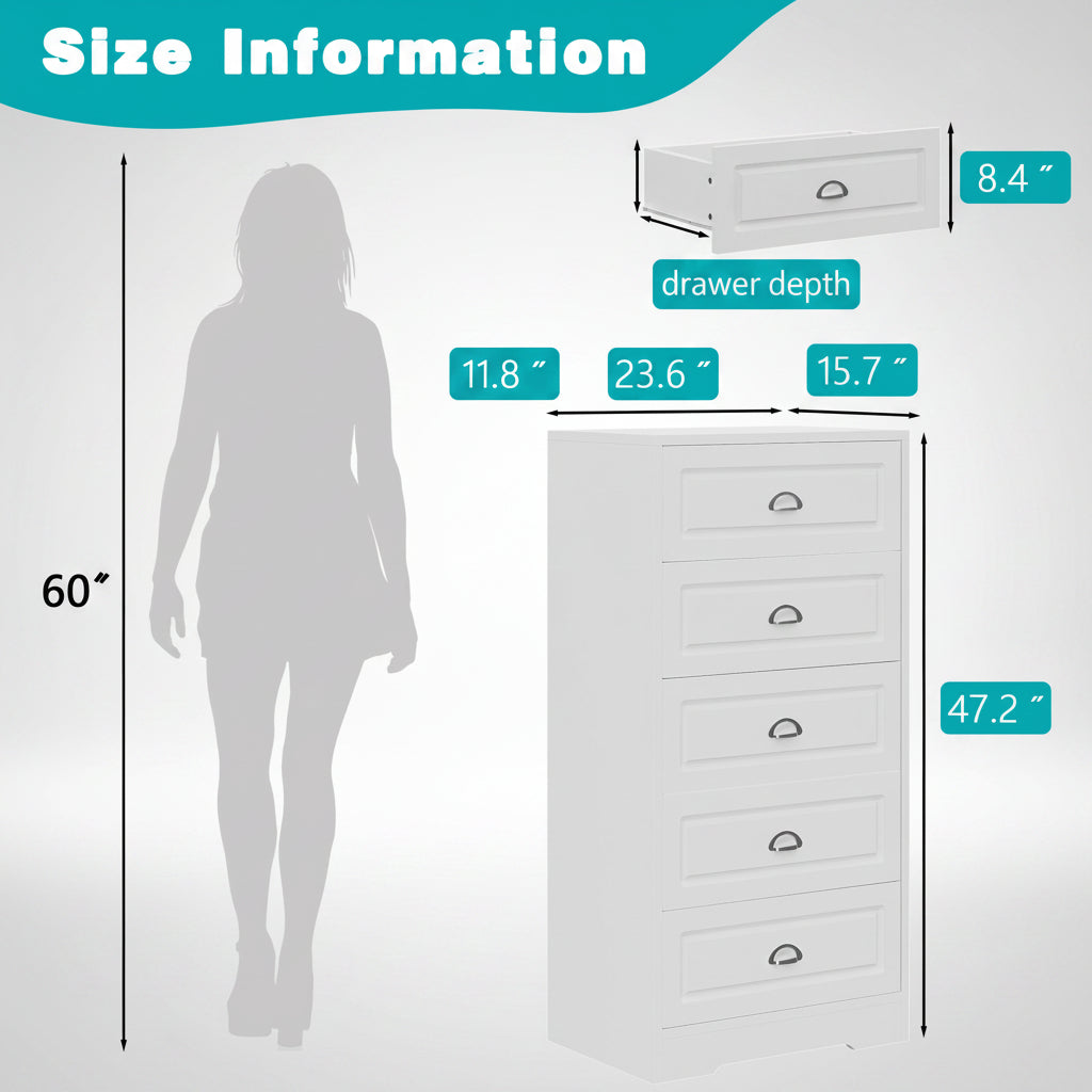 Walsunny Tall 5-Drawer Vertical Dresser for Bedroom Storage
