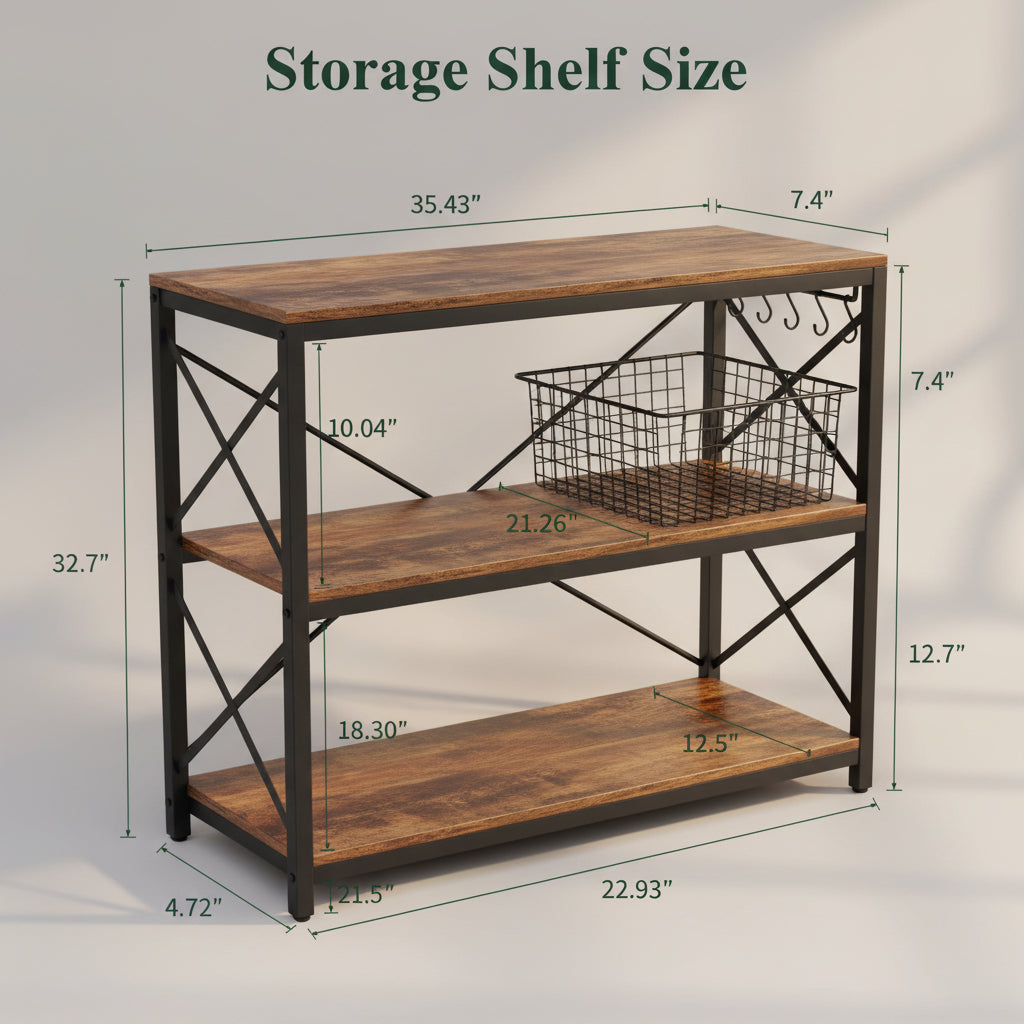 4-Tier Kitchen Bakers Rack with Storage, Coffee Bar Cabinet Station, Microwave Stand Shelf Organizer, Rustic Wood Kitchen Storage Table