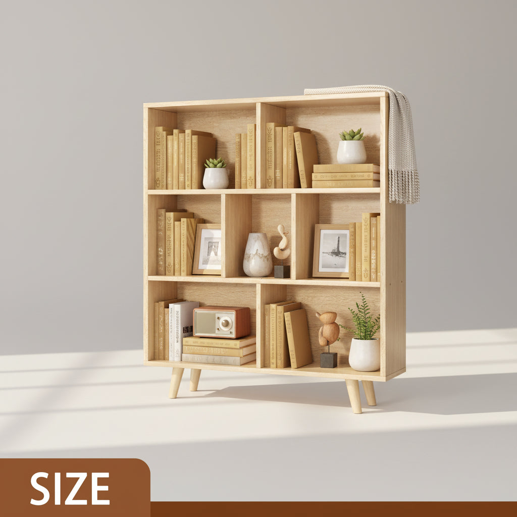 Wooden Open Shelf Bookcase, 3-Tier 7-Cube Storage Organizer with Legs