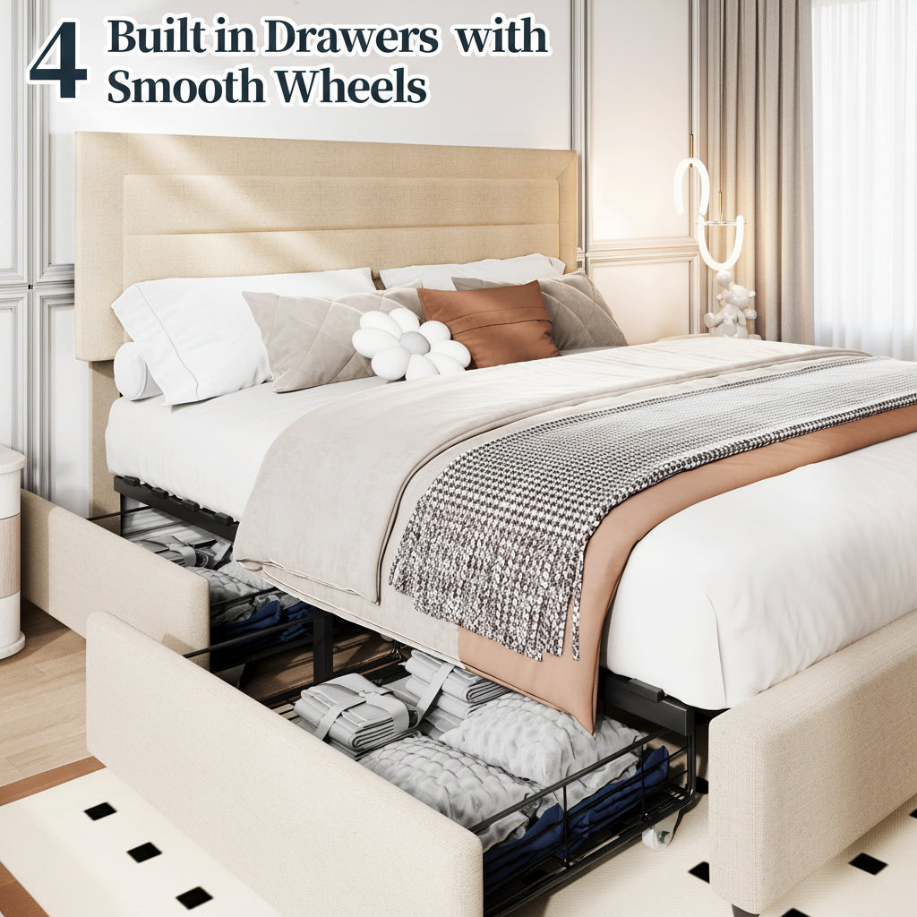Platform Bed Frame with 4 Large Storage Drawers