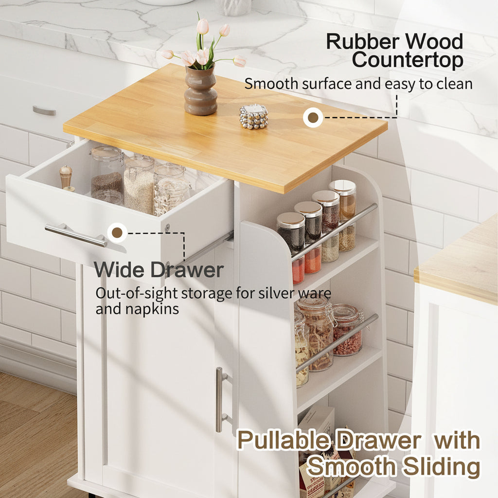 Rolling Kitchen Island Cart with Storage Cabinet
