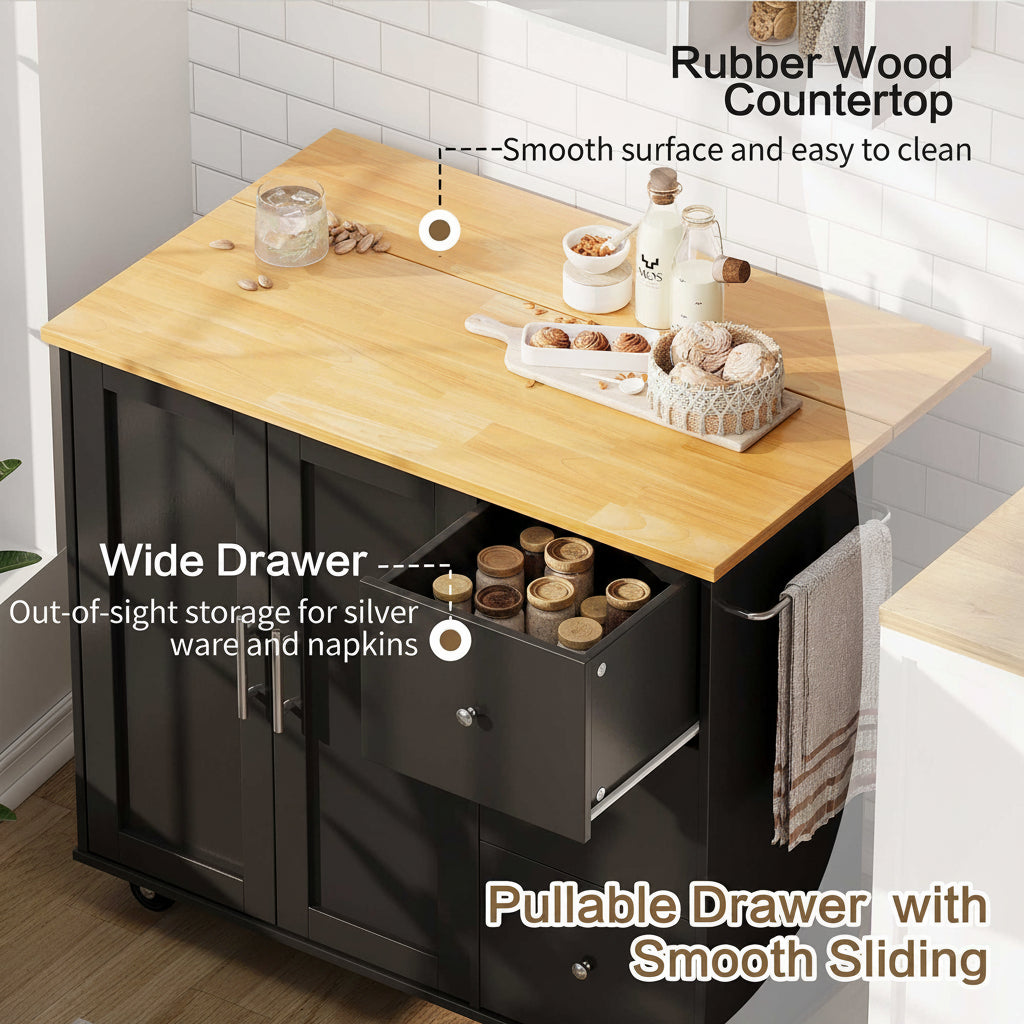 39.7" Rolling Kitchen Island Table with Storage