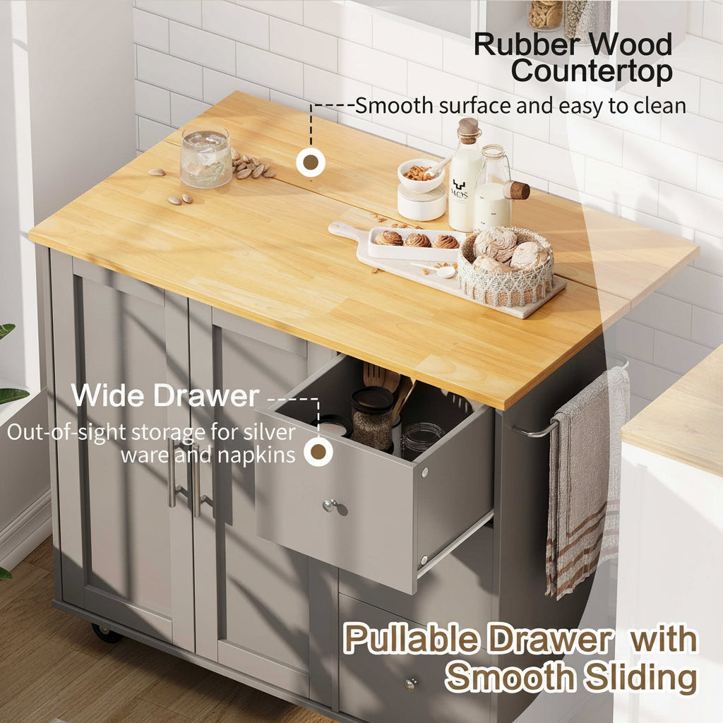 39.7" Rolling Kitchen Island Table with Storage