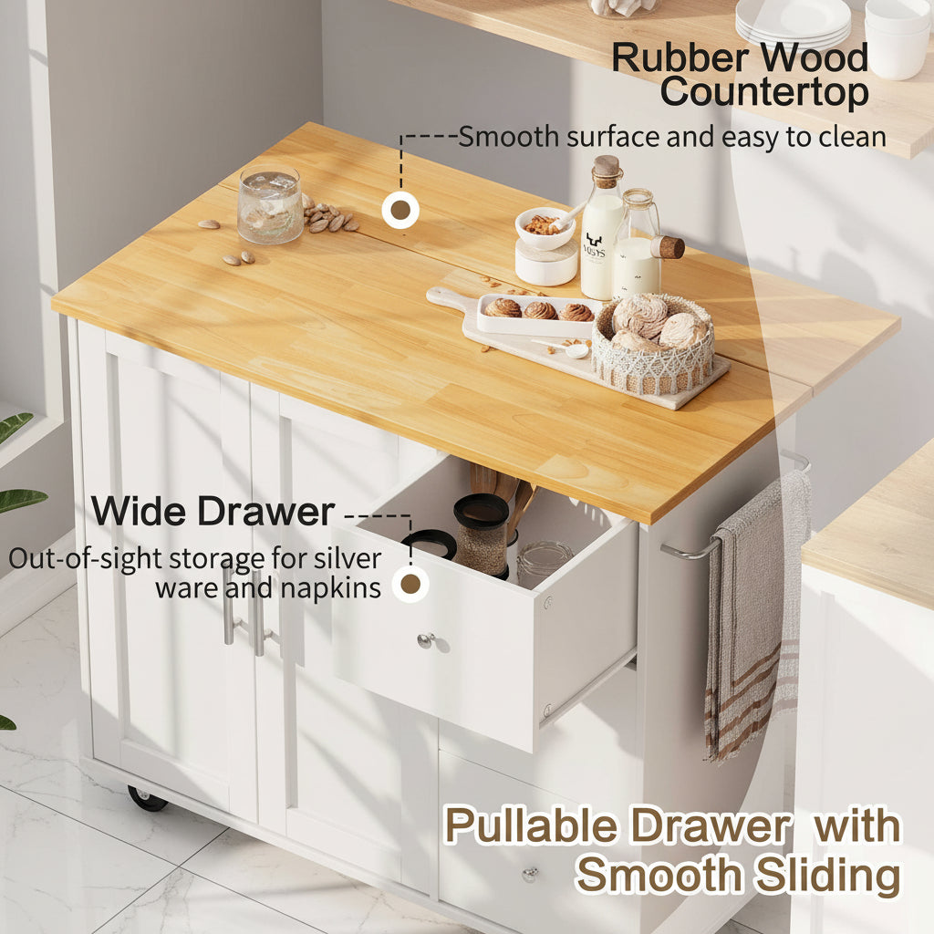 39.7" Rolling Kitchen Island Table with Storage