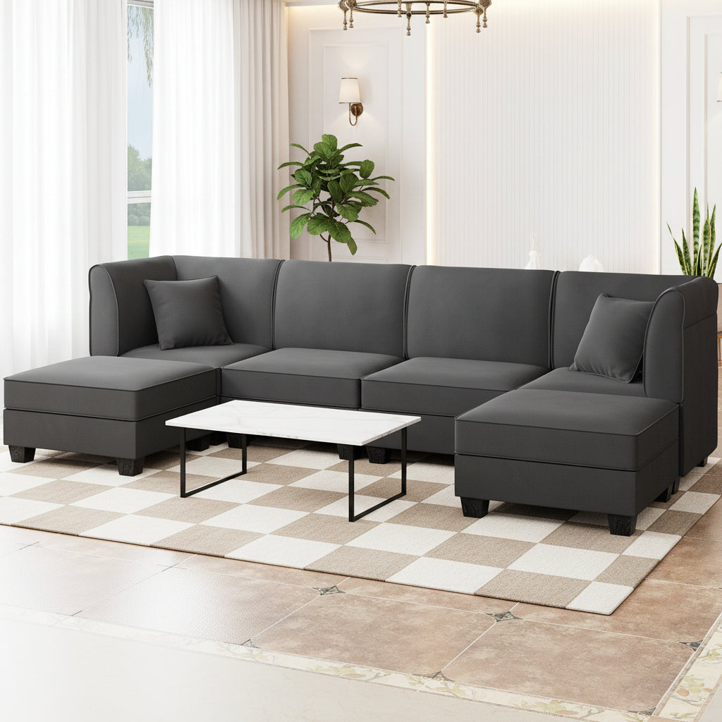 6-Seat U-Shaped Convertible Sectional Sofa