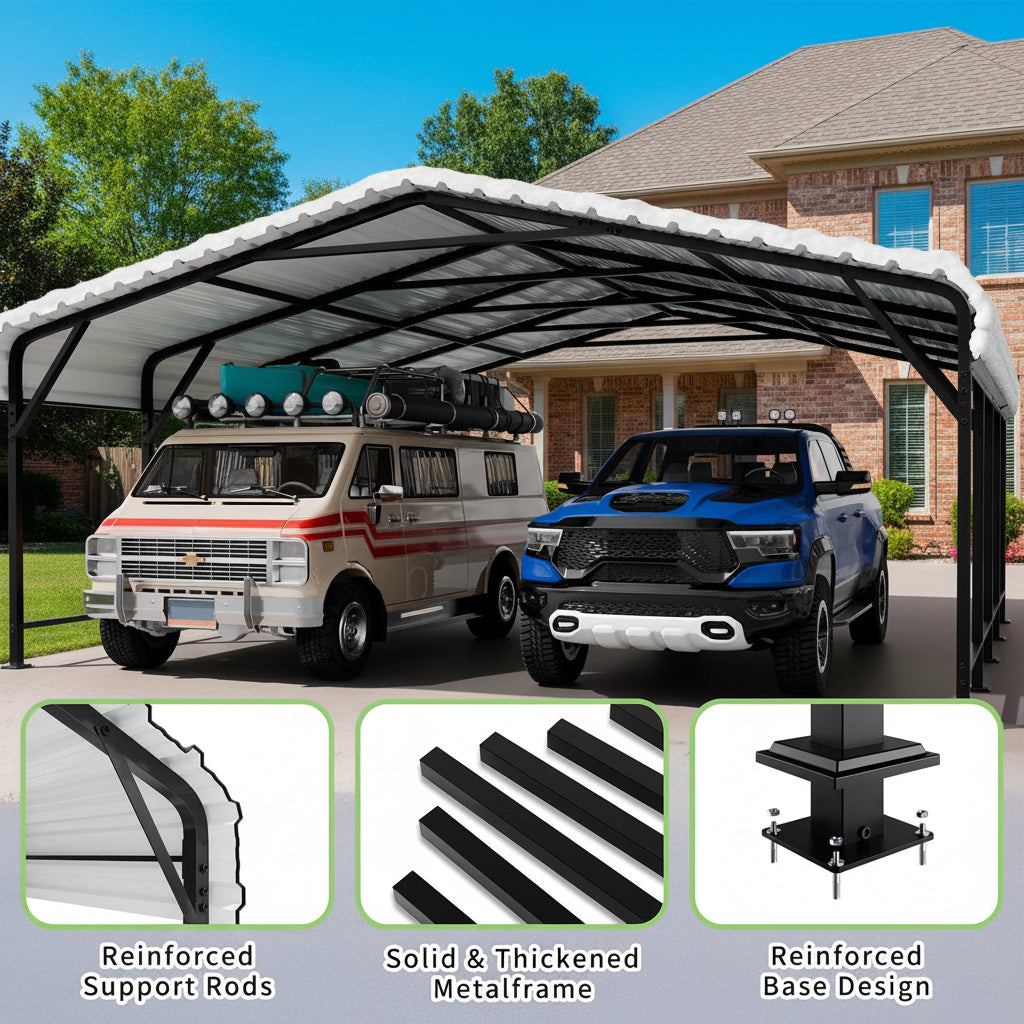 10x20 FT Outdoor Portable Garage Carport Canopy with Heavy-Duty Frame