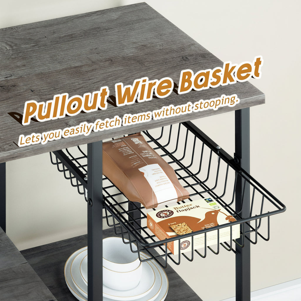 4-Tier Kitchen Bakers Rack with Storage, Coffee Bar Cabinet Station, Microwave Stand Shelf Organizer, Rustic Wood Kitchen Storage Table