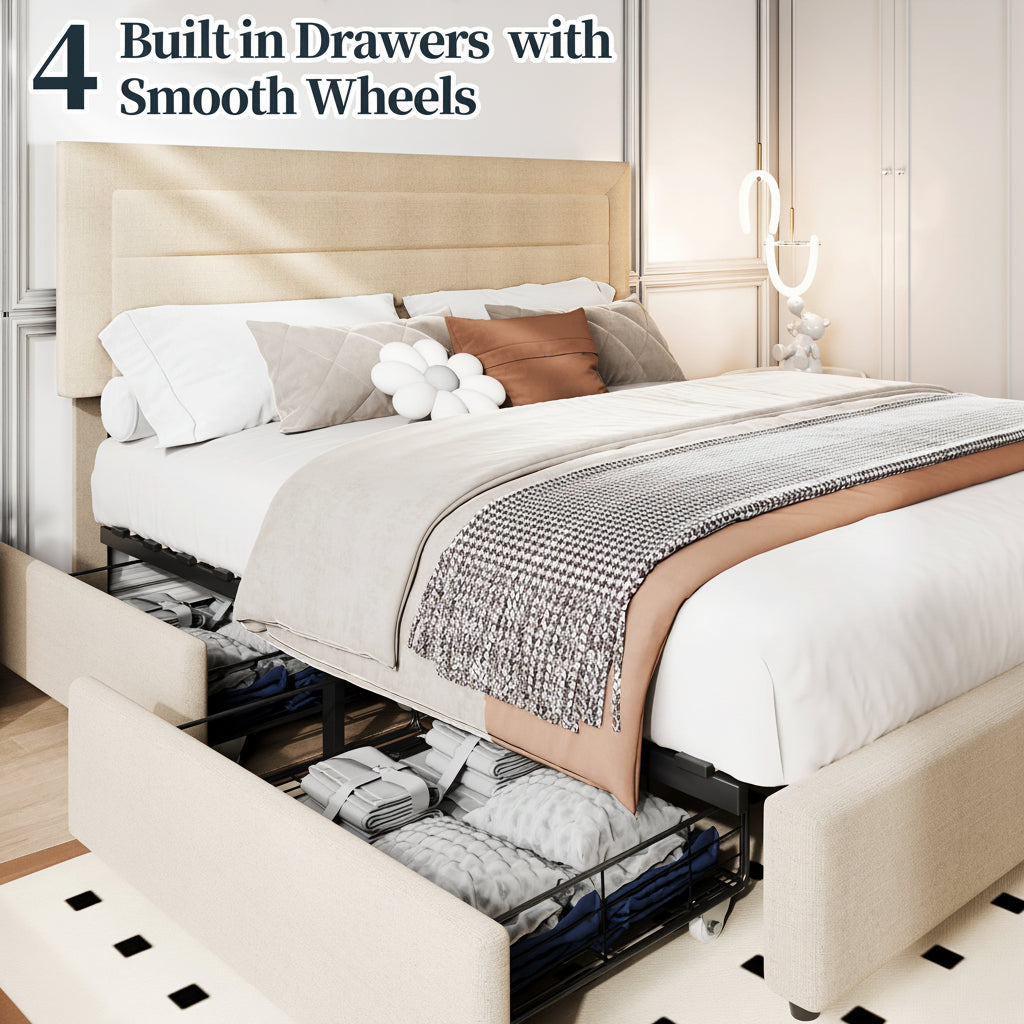 Platform Bed Frame with 4 Large Storage Drawers