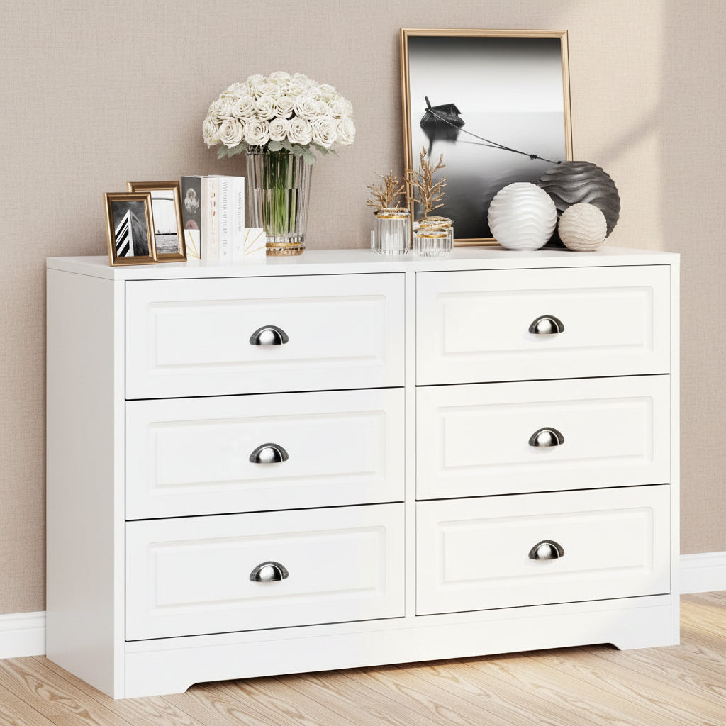 Walsunny Wide Wooden Double Dresser with 9 Storage Drawers