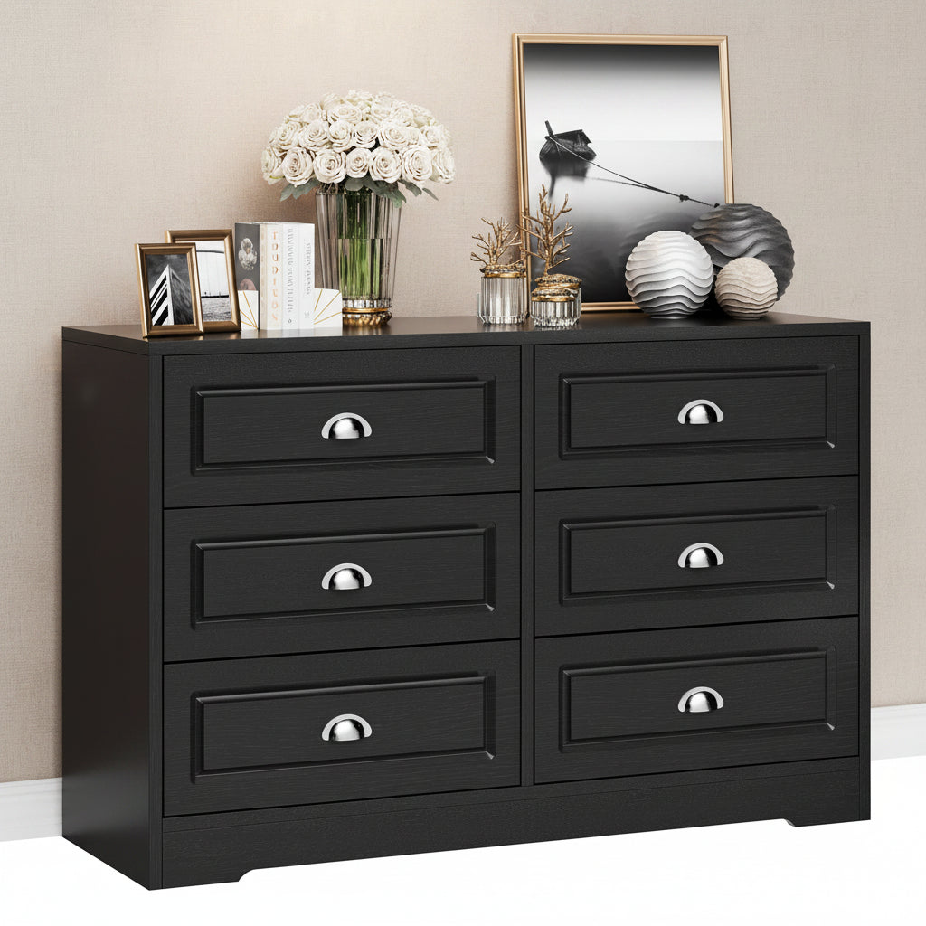 Walsunny Wide Wooden Double Dresser with 9 Storage Drawers