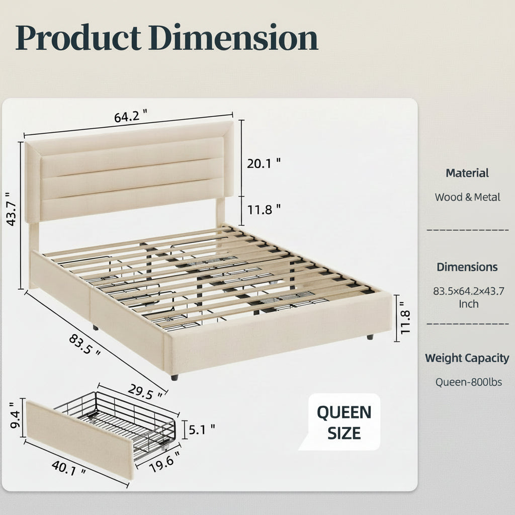 Platform Bed Frame with 4 Large Storage Drawers