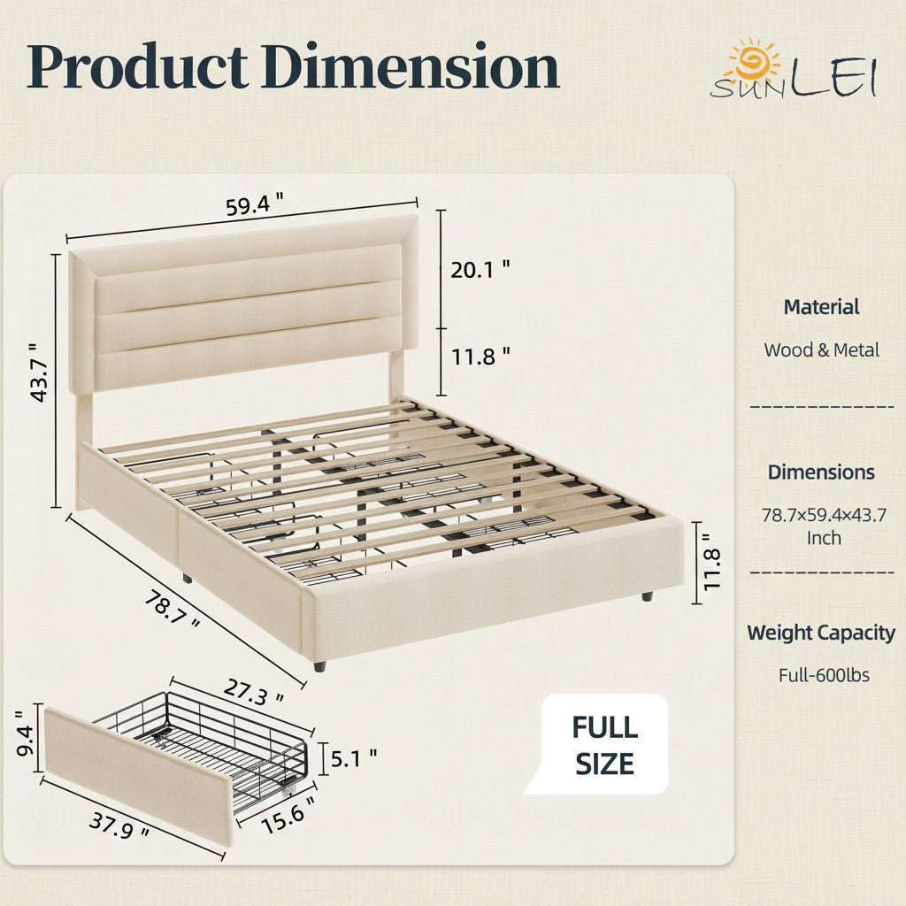 Platform Bed Frame with 4 Large Storage Drawers
