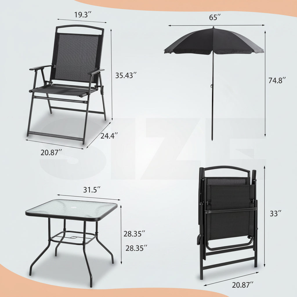 6-Piece Outdoor Folding Dining Set with Umbrella