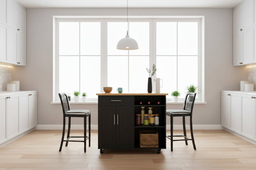 Kitchen Island Cart Solid Wood Top Forty Two Inch Storage
