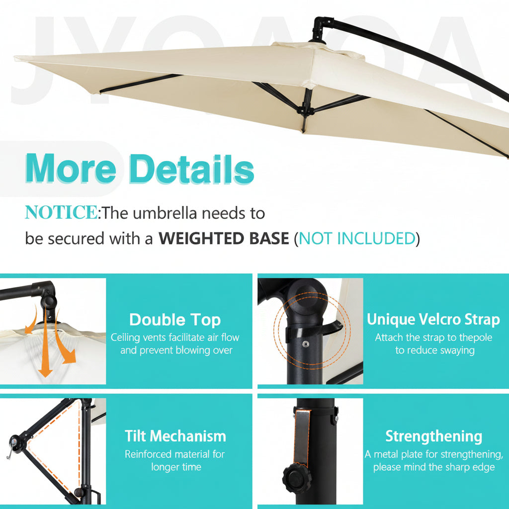 Walsunny Patio Offset Umbrella with Easy Tilt Adjustment, Crank Handle, Cross Base and 8-Rib Canopy