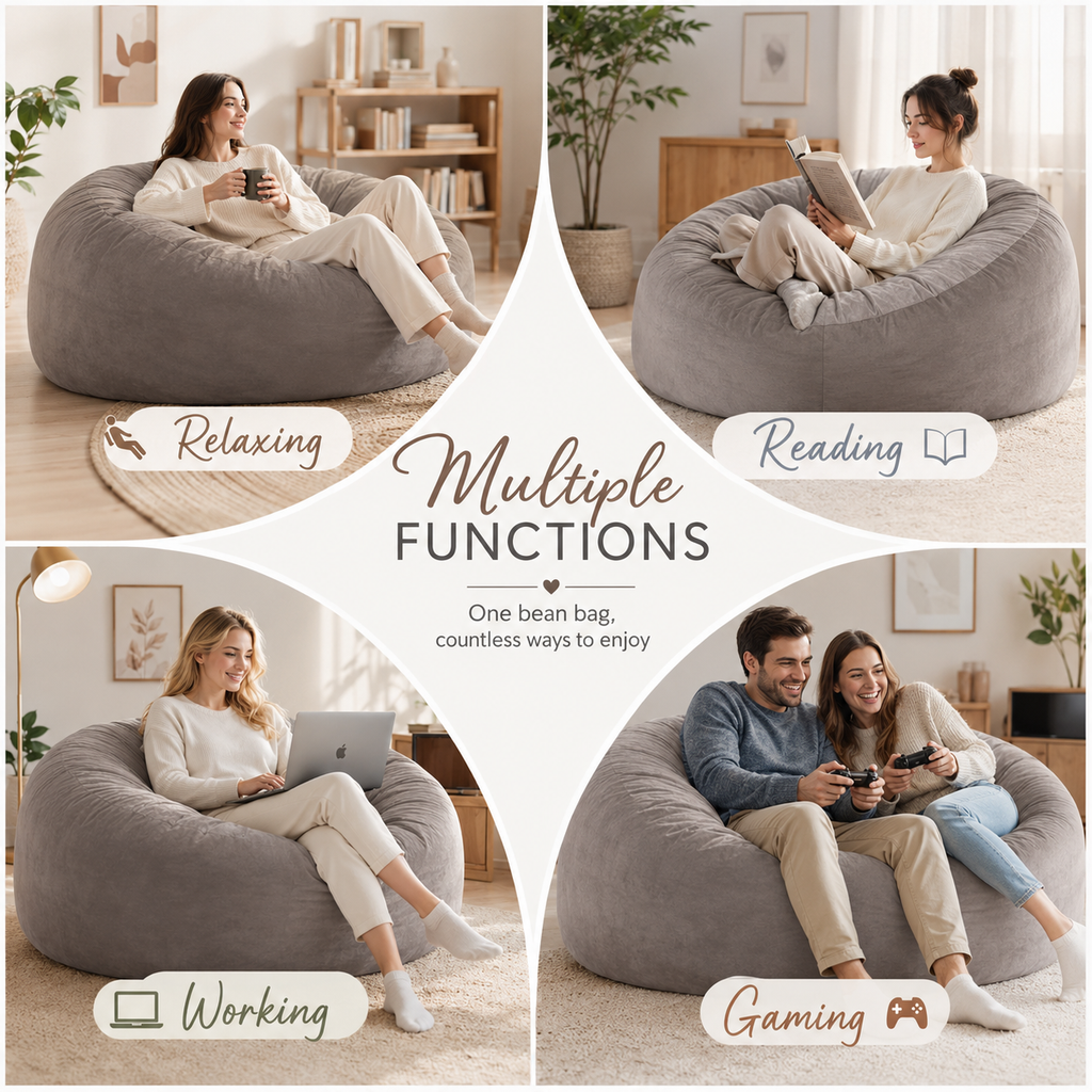 3FT/4FT/5FT/Jumbo Bean Bag Chair – An extendable bean bag sofa filled with soft memory foam and wrapped in cozy flannel fabric, offering durable comfort and relaxed seating for any living space.
