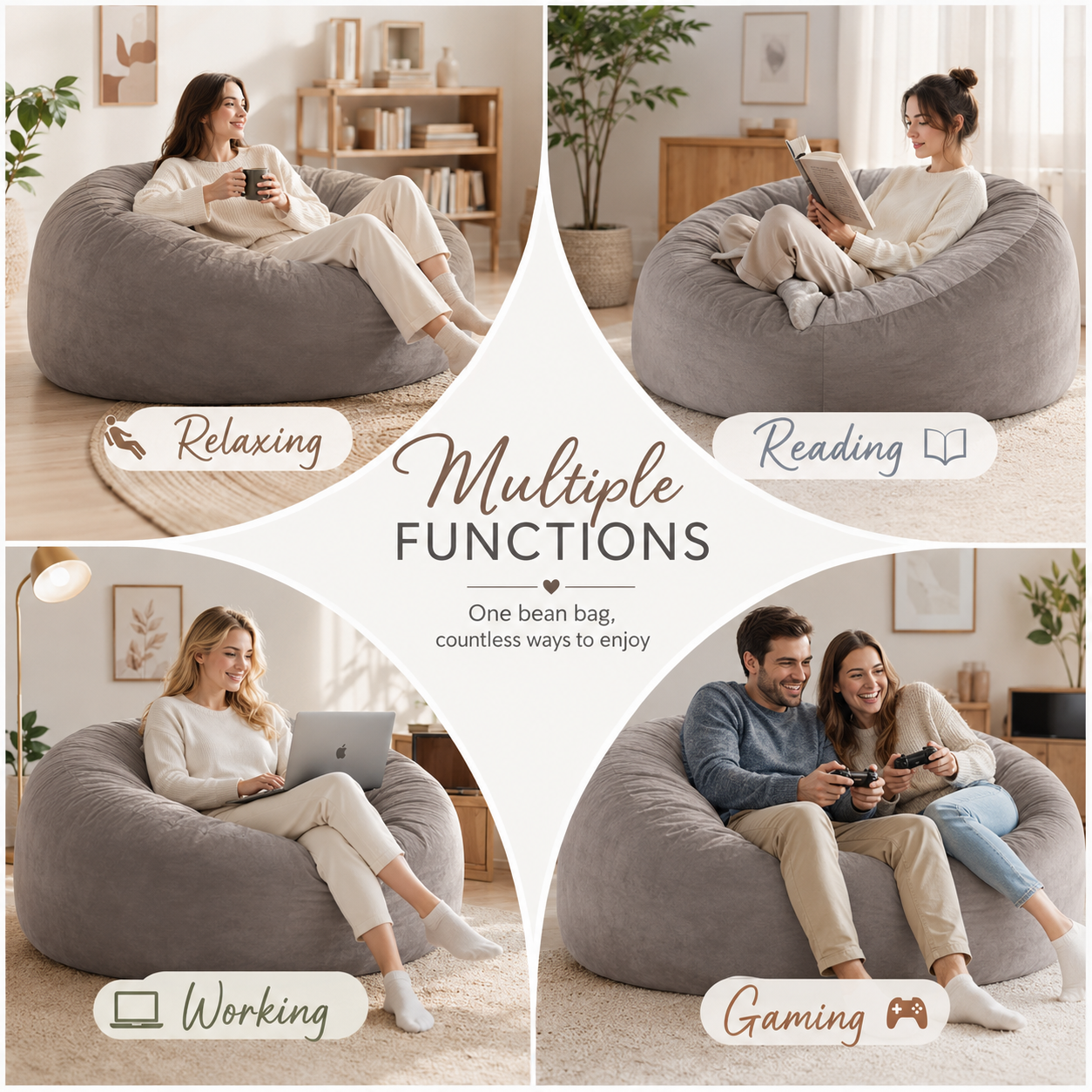3FT/4FT/5FT/Jumbo Bean Bag Chair – An extendable bean bag sofa filled with soft memory foam and wrapped in cozy flannel fabric, offering durable comfort and relaxed seating for any living space.