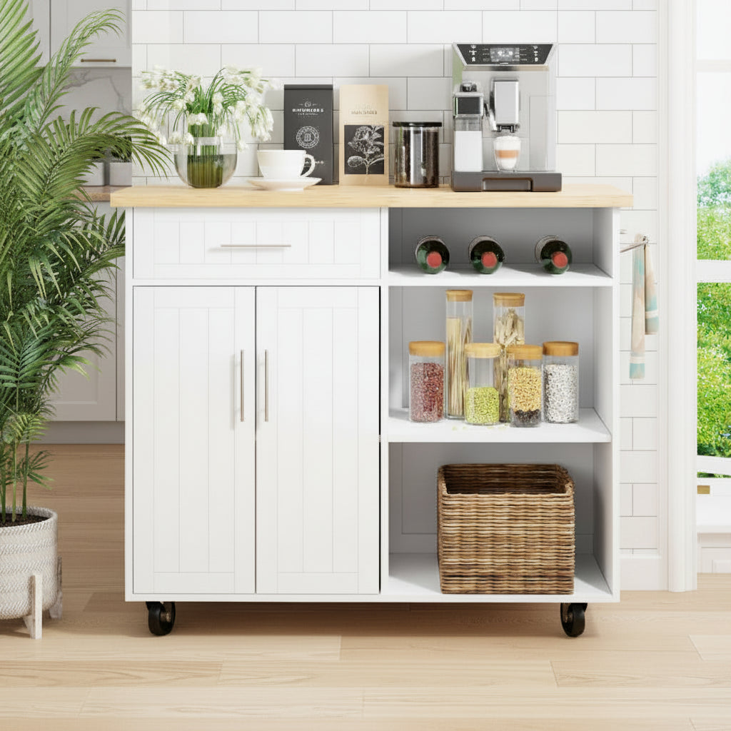 Kitchen Island Cart Solid Wood Top Forty Two Inch Storage