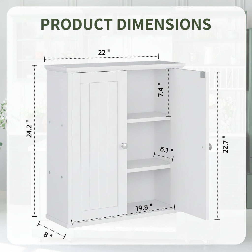 Bathroom Wall-Mounted Cabinet with 2 Doors and Storage Shelves