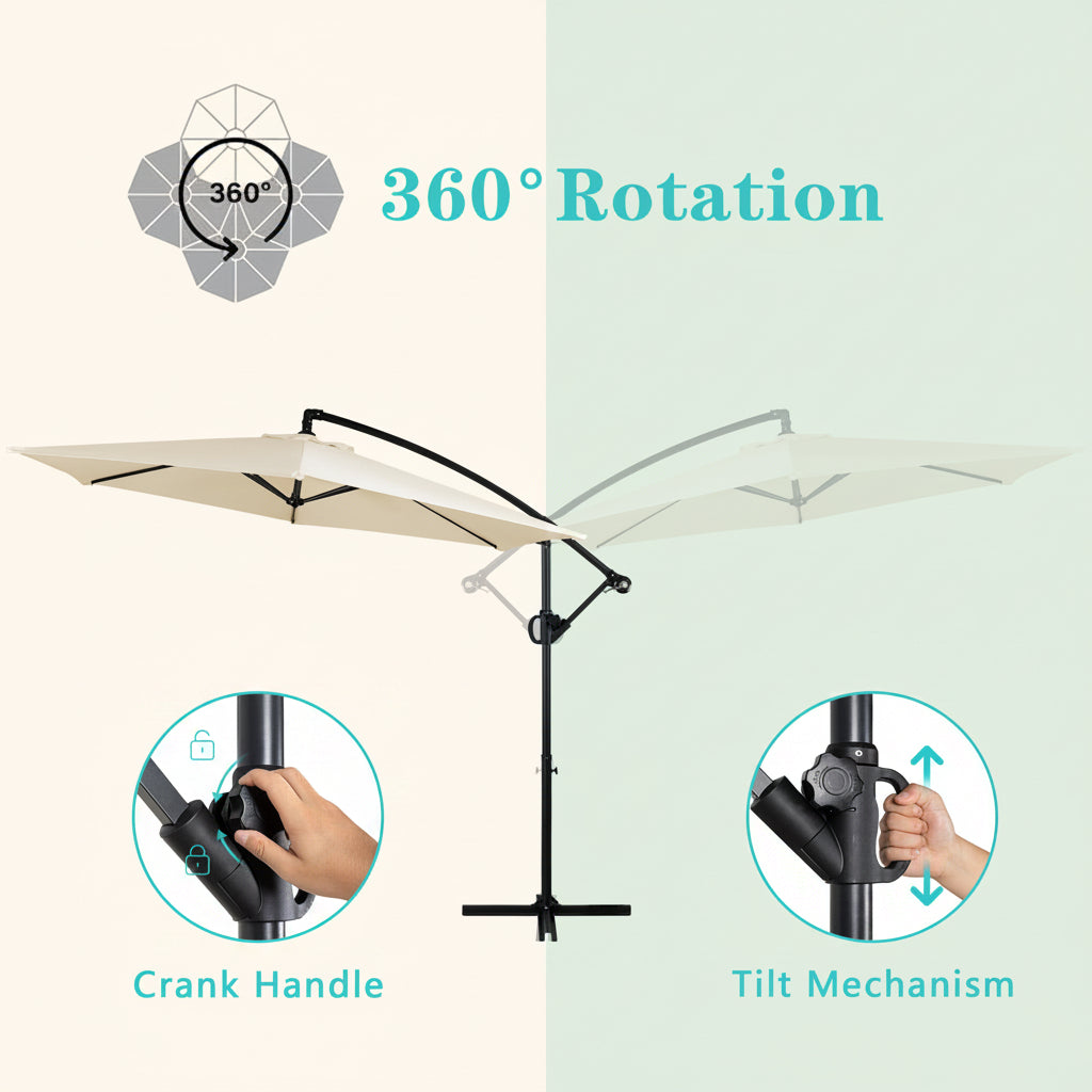 Walsunny Patio Offset Umbrella with Easy Tilt Adjustment, Crank Handle, Cross Base and 8-Rib Canopy