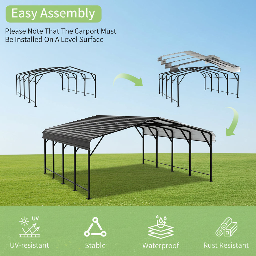 10x20 FT Outdoor Portable Garage Carport Canopy with Heavy-Duty Frame