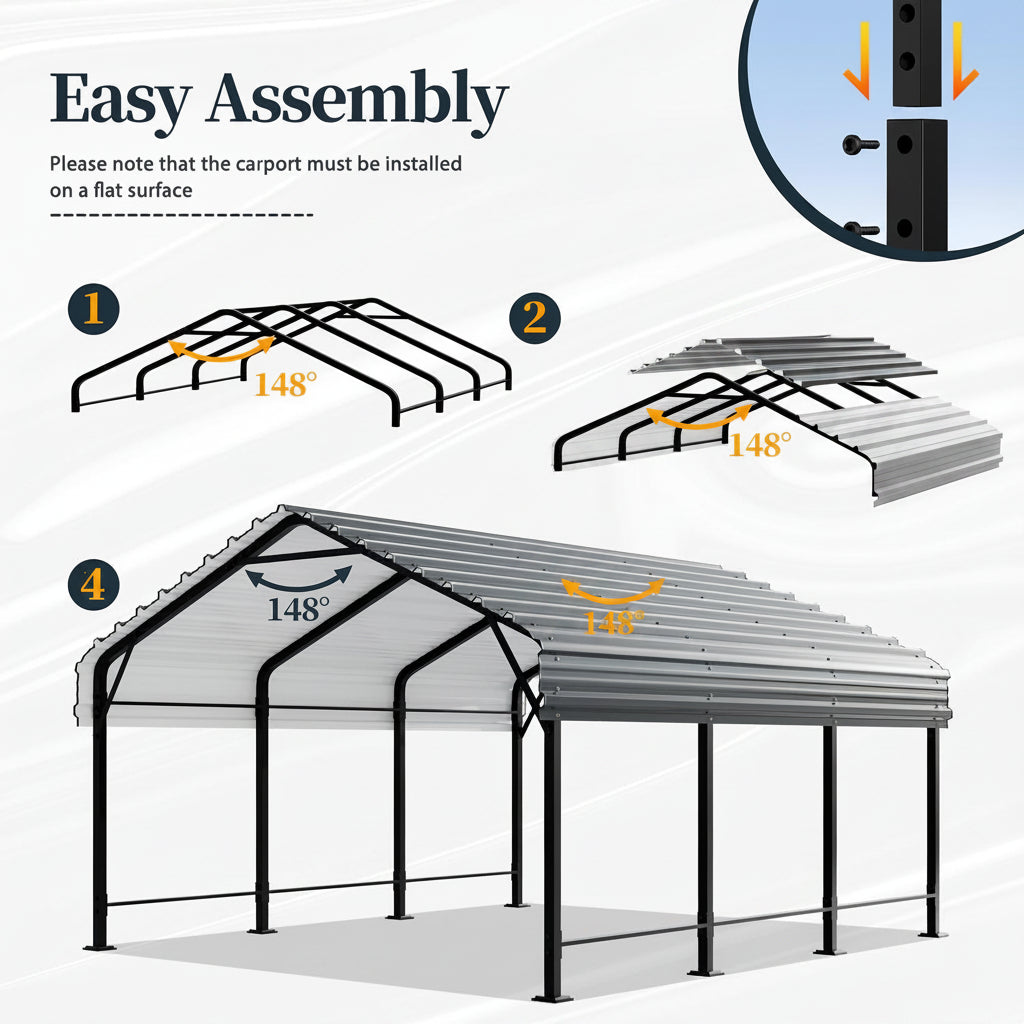 10x20 FT Outdoor Portable Garage Carport Canopy with Heavy-Duty Frame