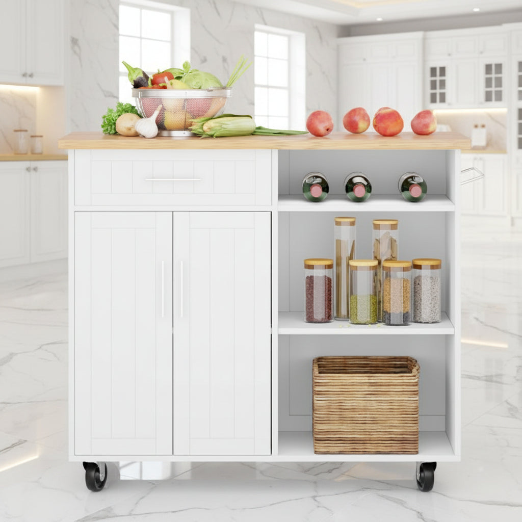 42" Kitchen Island Cart with Solid Wood Top