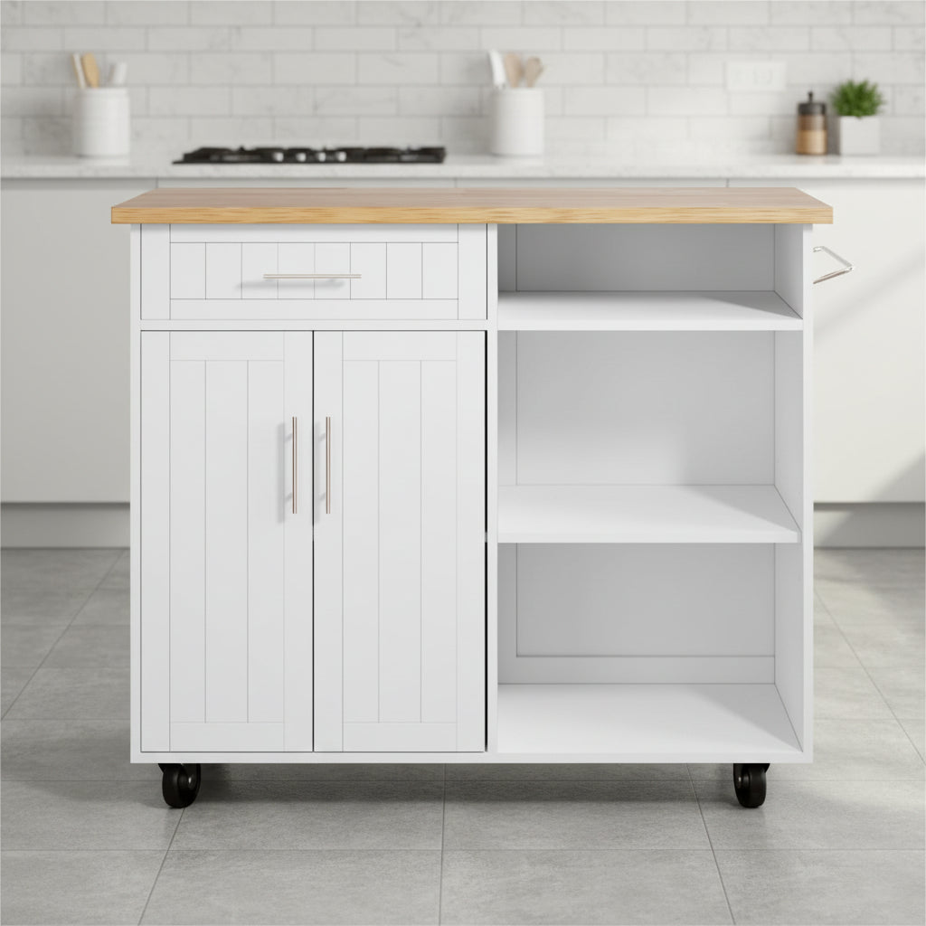 42" Kitchen Island Cart with Solid Wood Top