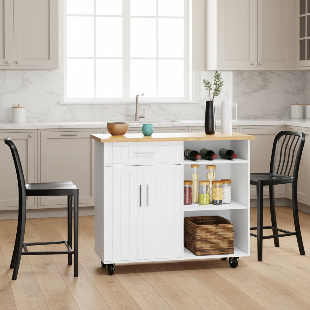 42" Kitchen Island Cart with Solid Wood Top