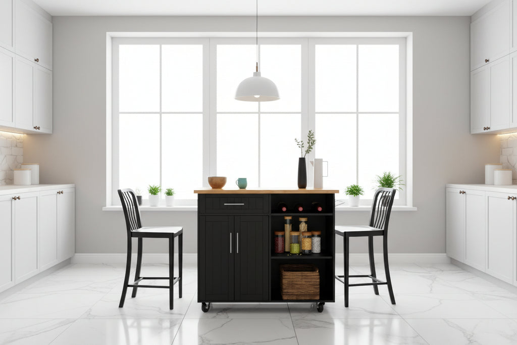42" Kitchen Island Cart with Solid Wood Top
