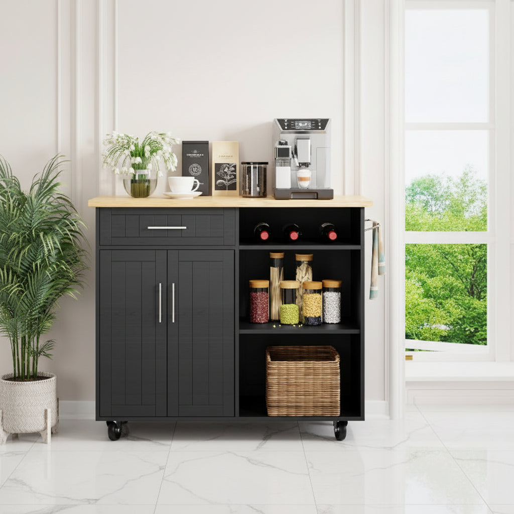 42" Kitchen Island Cart with Solid Wood Top
