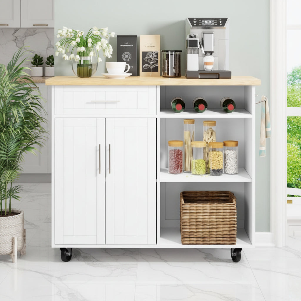 42" Kitchen Island Cart with Solid Wood Top