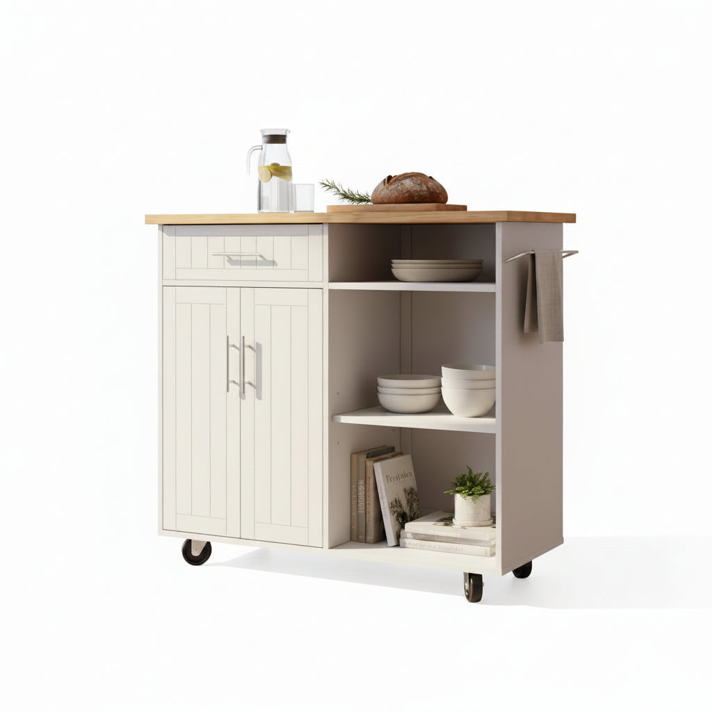 Kitchen Island Cart Solid Wood Top Forty Two Inch Storage