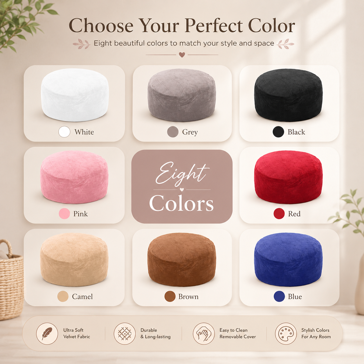 3FT/4FT/5FT/Jumbo Bean Bag Chair – An extendable bean bag sofa filled with soft memory foam and wrapped in cozy flannel fabric, offering durable comfort and relaxed seating for any living space.