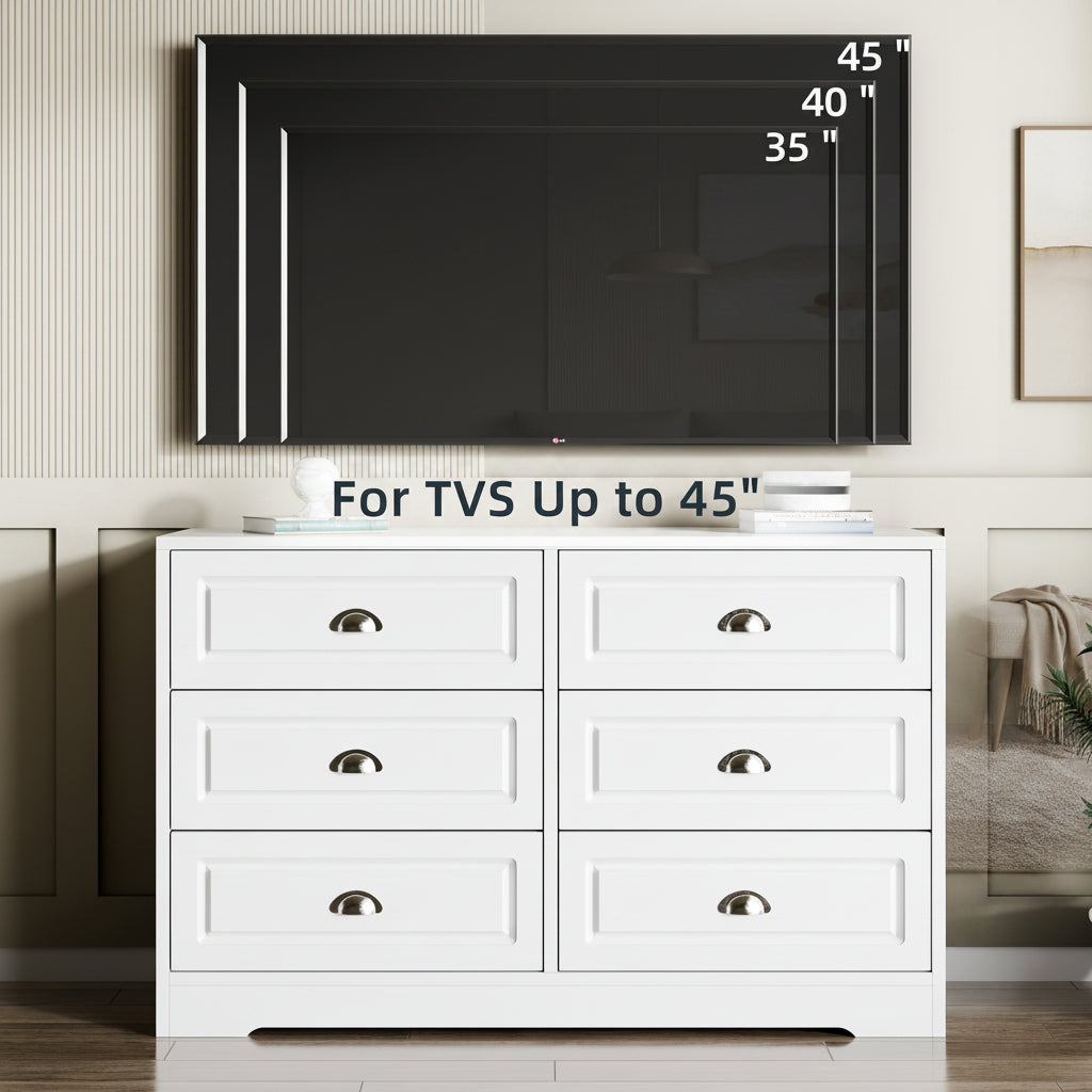 Walsunny Wide Wooden Double Dresser with 9 Storage Drawers