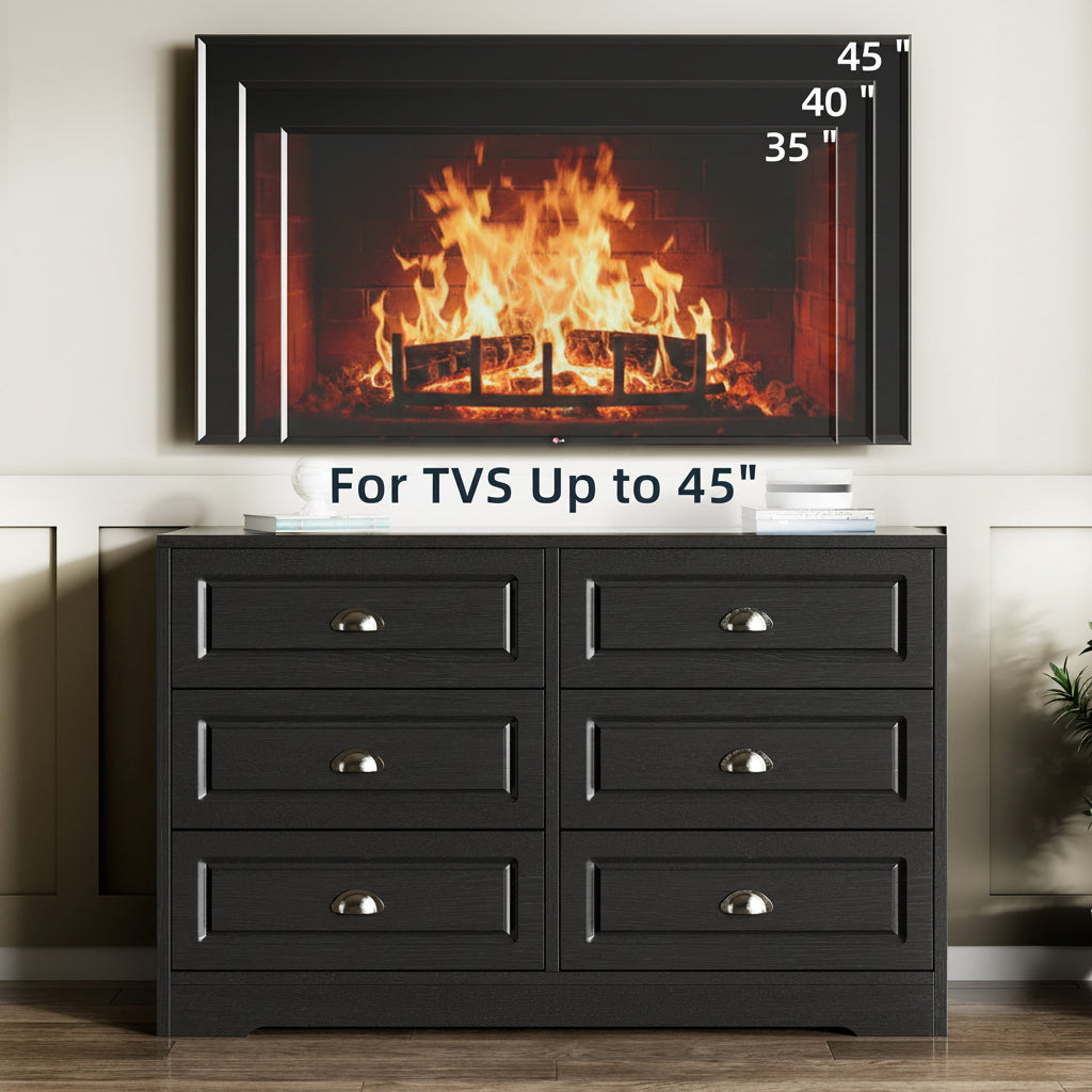 Walsunny Wide Wooden Double Dresser with 9 Storage Drawers