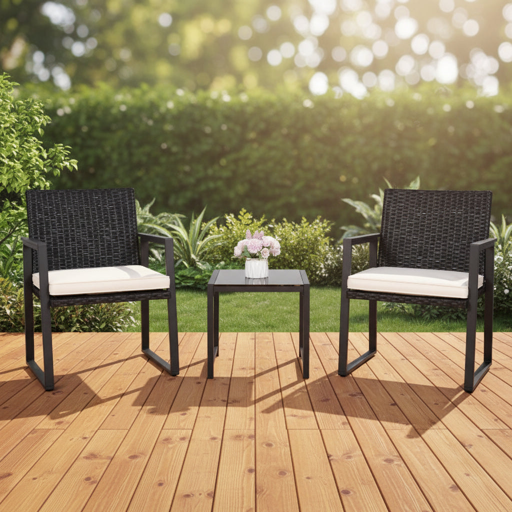 Outdoor Wicker Bistro Set with 2 Chairs & Table