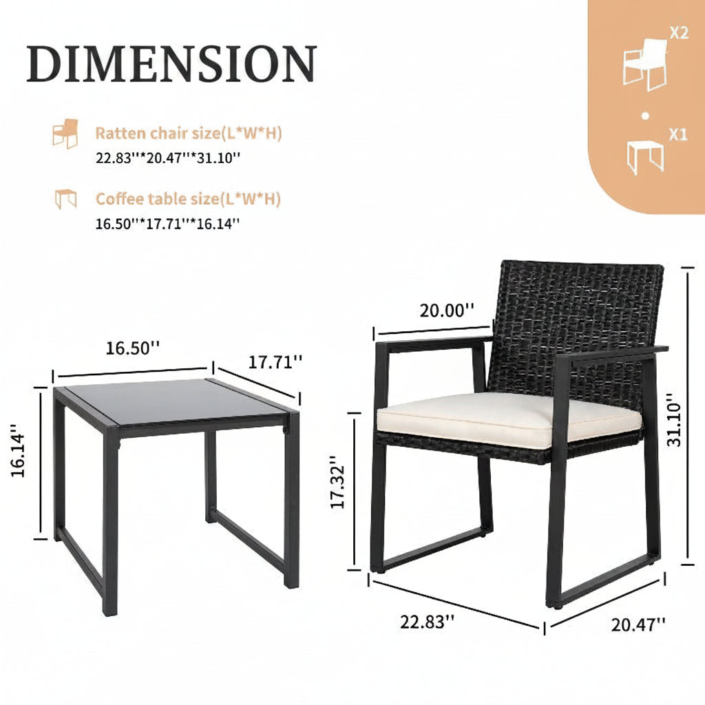Outdoor Wicker Bistro Set with 2 Chairs & Table