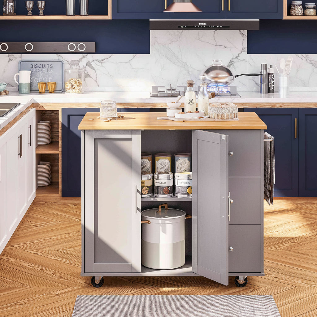 39.7" Rolling Kitchen Island Table with Storage