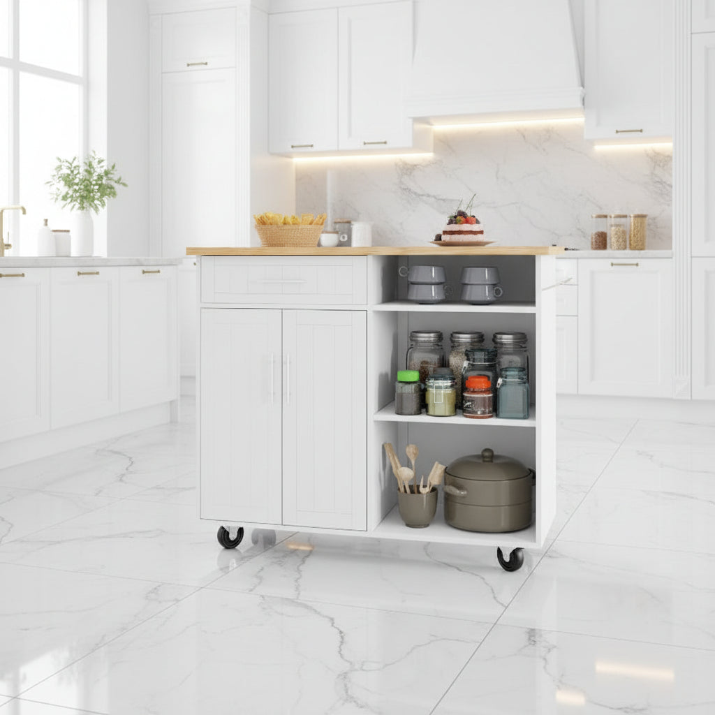 42" Kitchen Island Cart with Solid Wood Top
