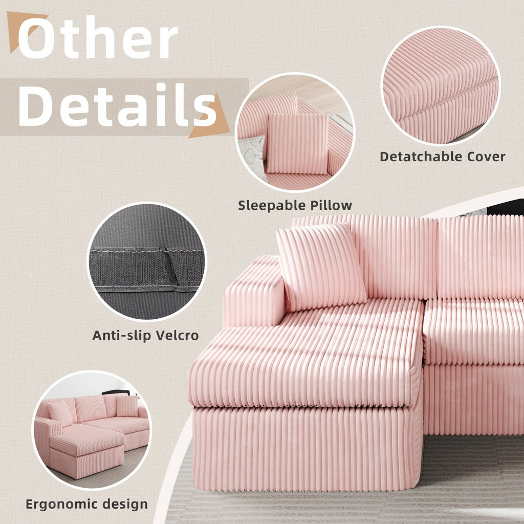 105" Cloud Modular Sectional Sofa, Deep Seat L-Shaped Corduroy Couch