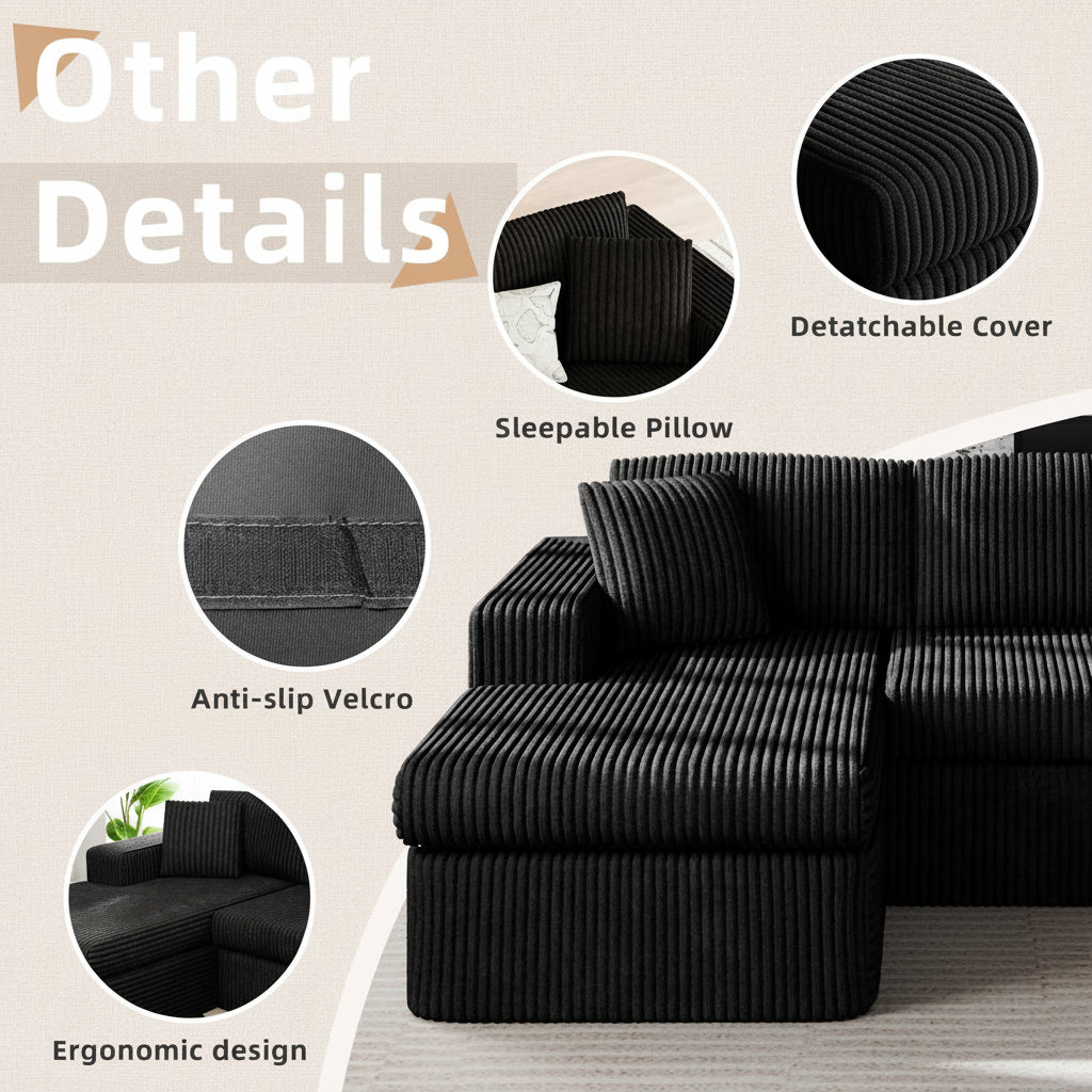 105" Cloud Modular Sectional Sofa, Deep Seat L-Shaped Corduroy Couch