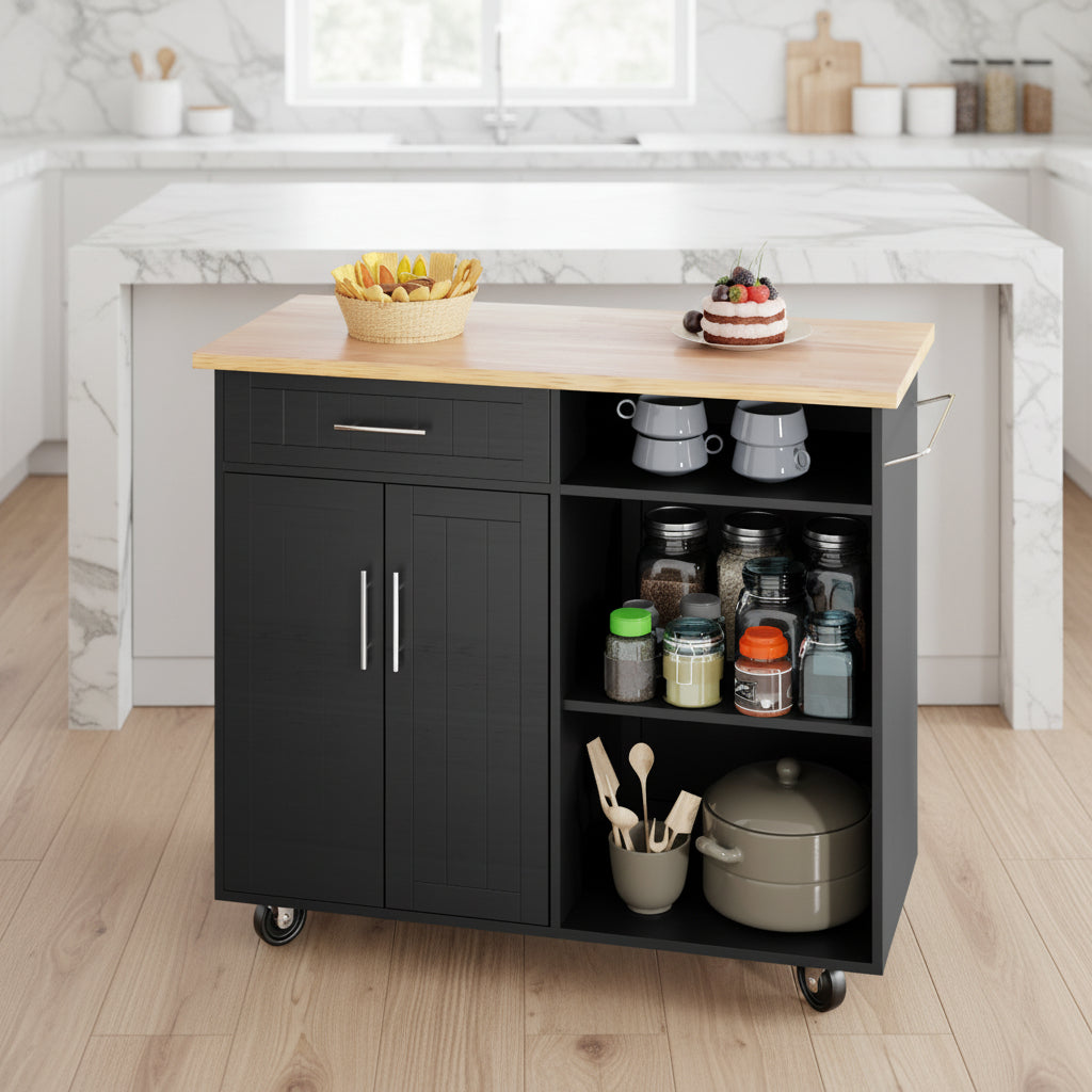 42" Kitchen Island Cart with Solid Wood Top