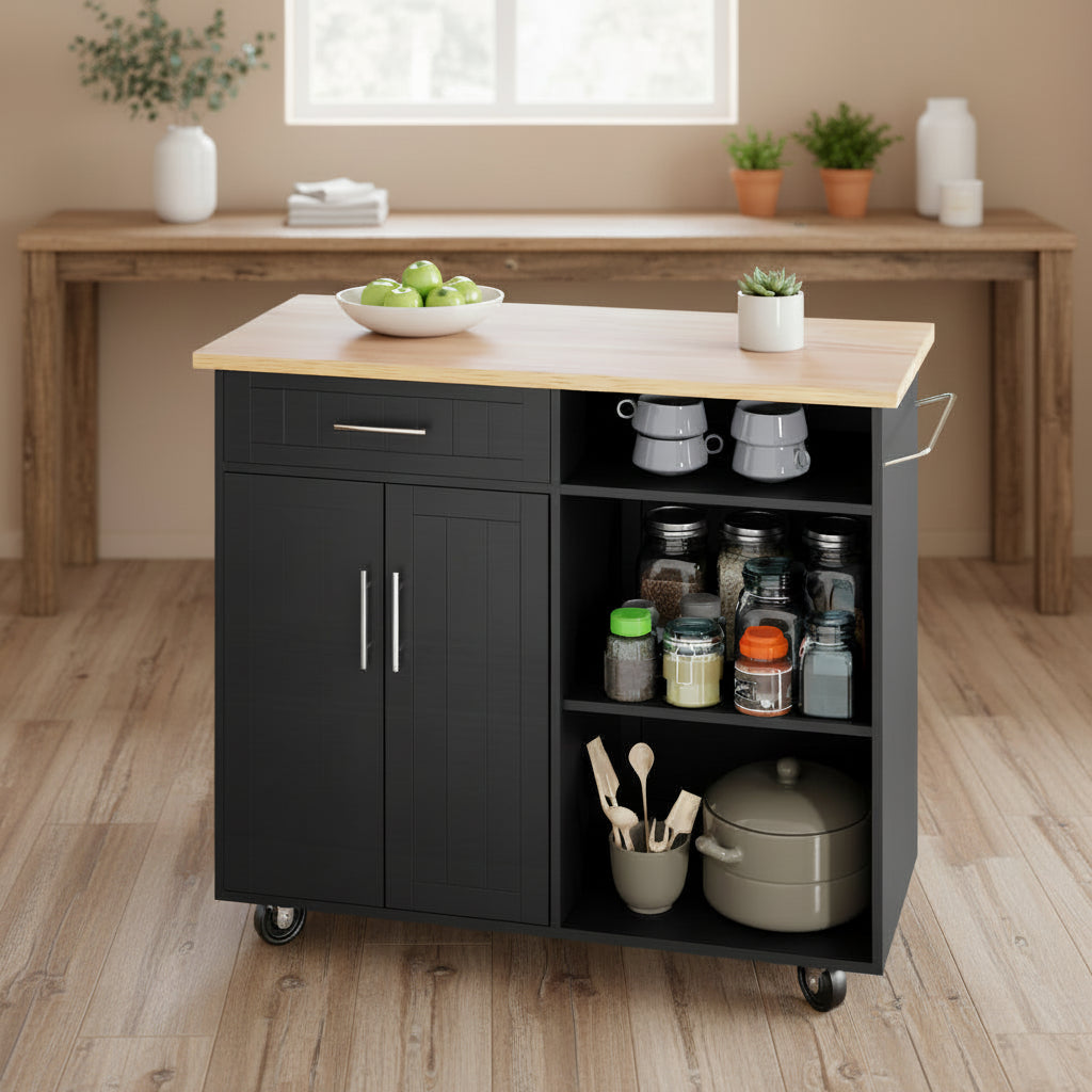 Kitchen Island Cart Solid Wood Top Forty Two Inch Storage
